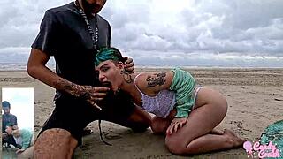 In the public, the beach, Mano Nicolo and Candy Crush are enjoying a public threesome