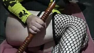 Video of crossdressing sissy slut in tights and fake boobs homemade
