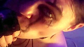 Izzy Venus giving Xander Venus a blowjob from closeup of her mouth and big tits
