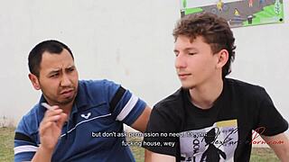 Cheating husband gives young lady his second handjob while courting with skinny european milf