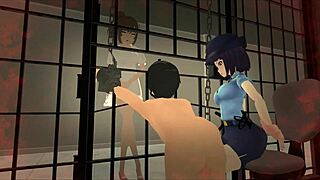 out of BDSM prison video, cartoon police officers humiliate and spank their slave