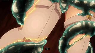 Erotic threesome anime with small and big boobs