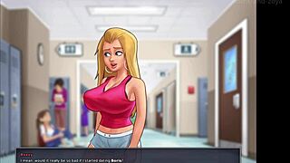 Funnily enough, a blonde cheerleader gets rubbed down by a nerdy guy in the shower