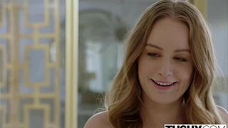 Before she gets blown out then gets her asshole stretched beautiful blonde babe gives her sister a amazing blowjob