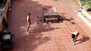 Outdoor BDSM session in the garden for amateur couple
