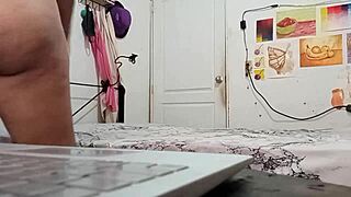 Chubby Latina teacher works voyeuristic with her