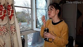 Hot smoking girl in fetish play