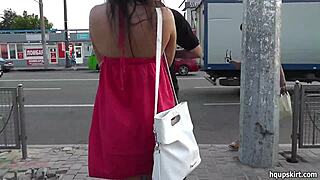 Curvaceous girl in pretty dress turns sexy when filming