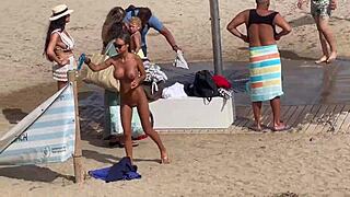 Monika fox plays with her nice big natural boobs and fake tits in public