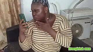 A petite black girl with natural tits has them bitten and then banged