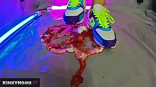 watch me crush food with my dirty feet in sneakers fetish