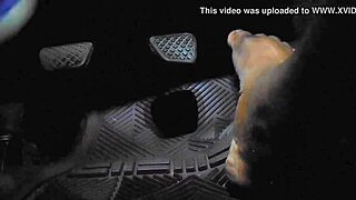 Driver touches gas pedal with bare toes