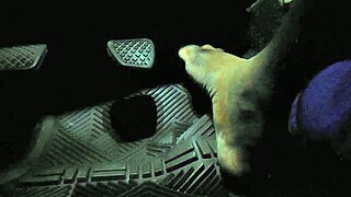 Driver touches gas pedal with bare toes