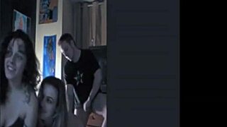 a casual threesome with a blonde friend on the sofa, involving sucking, licking, fucking, and assfucking