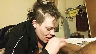 In a hotel room, she performs deepthroat on him passionately.