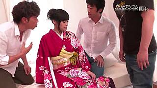 Kimono-clad girls in wild 4P fuck