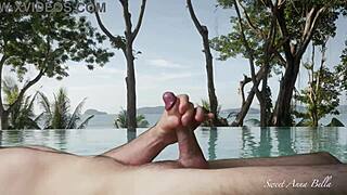 my man's wild vacation jerk-off by the public pool shocked everyone watching
