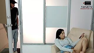 In the first part, a latina woman engages in deepthroat oral with her stepson's cock, leading to a creampie in this femdom encounter.