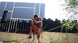 Finding a spot to fuck outdoors and cum in mouth.