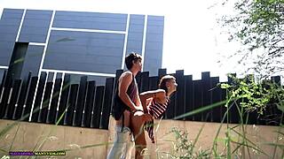 Finding a spot to fuck outdoors and cum in mouth.