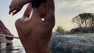 is monika fox naked in that beautiful place, teasing her big tits with a tattoo on display while masturbating solo?