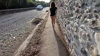 Tattooed wife shows pussy on street