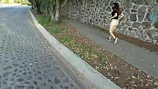 Tattooed wife shows pussy on street