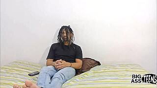 Latina teen stepsister bent over in parents' bed for hardcore doggystyle assfucking