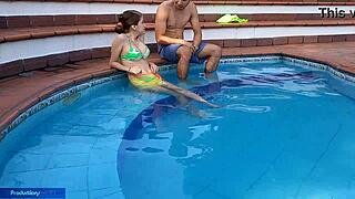 Innocent Latina sucks and bangs by pool