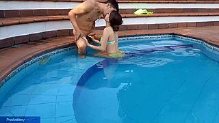 Innocent Latina sucks and bangs by pool