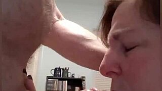 Big but cozy sounding and looking amateur chubby MILF takes a deep throat and catches a face