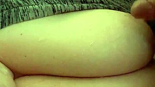 Jerking Cock on Wife's Amazing Natural 42F Big Tits