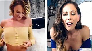 Cherie DeVille and Emma Hix share intimate lesbian moments on webcam, reaching intense orgasms