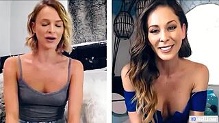 Cherie DeVille and Emma Hix share intimate lesbian moments on webcam, reaching intense orgasms