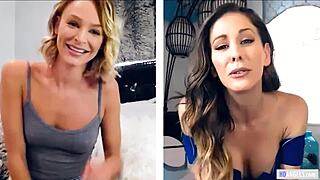 Cherie DeVille and Emma Hix share intimate lesbian moments on webcam, reaching intense orgasms