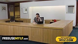 Obedient Milf Receptionist Pleases Two Horny Colleagues with Blowjobs at Work