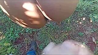 Quick Morning Sex with Stepsister in Backyard Cum on Ass