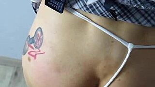 Sunako Kirishiki in cute outfit gets fucked standing with stockings and tattoos