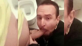 Adrian sucks cock in the shopping mall bathroom!