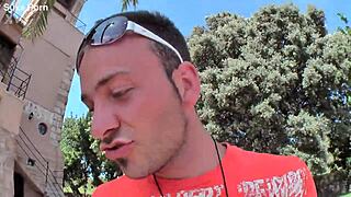 Teen tourist new to the experience samples her first unusual cocktail of cum and cock out in the open