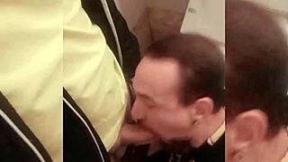 Adrian sucks cock in the shopping mall bathroom!