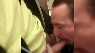 Adrian sucks cock in the shopping mall bathroom!