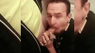 Adrian sucks cock in the shopping mall bathroom!