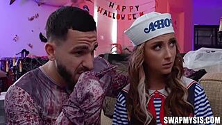 Petite teen Macy Meadows and Leana Lovings receive blowjobs from Peter Green and Nicky Rebel in nature POV hardcore reality