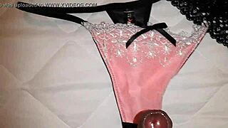 Big Cumshot Lands In Friend's Thong During Masturbation