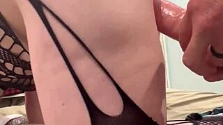 Huge dildo penetrates tight pussy of young girl with small tits in hardcore action.