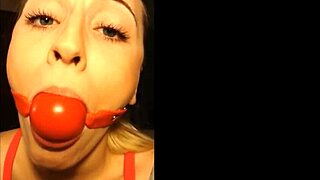 your gagged 18+ blonde slut in homemade bondage fun