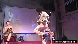 See the amazing knobs of male dancers while they engage in a sex show