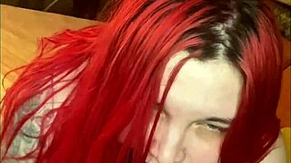 Tattooed Redhead BBW Masturbates With Rope On Huge Tits