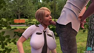 Police milf sucks cock in public while bound.